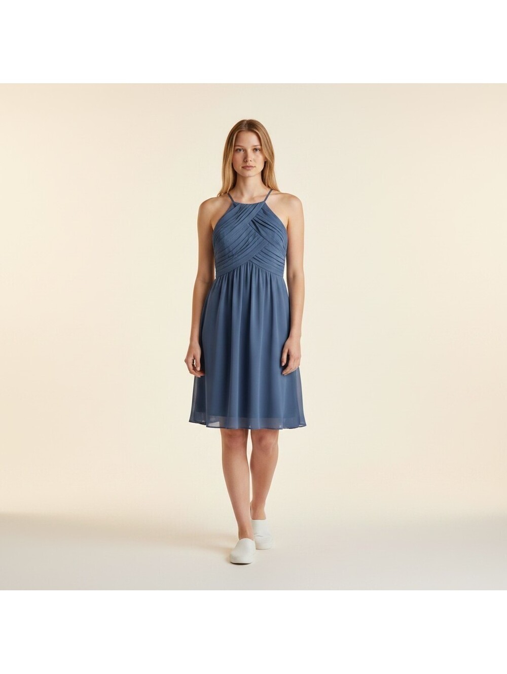 Azazie | Dresses | Azazie Dress Women 8 Blue Sheath Midi Zipper Sleeveless Pleated Casual Solid